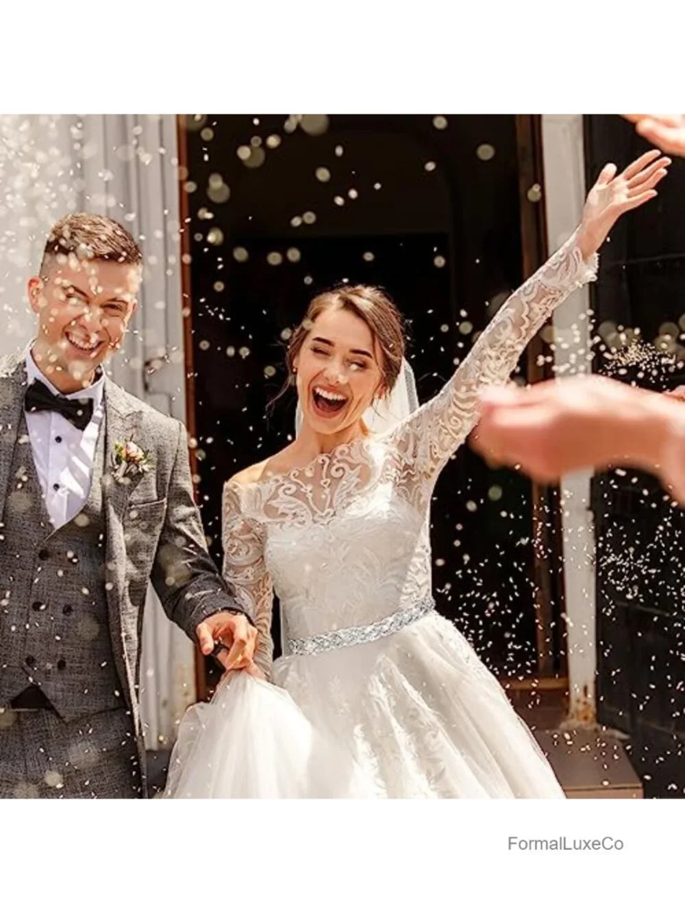 Handcrafted Rhinestone Glitter Ribbon Waist Belt for Women Bridal Wedding